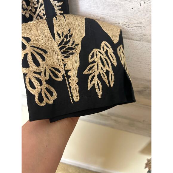 Sue Wong Vintage women 8 silk boho pant suit SET black tan embroidered black - Picture 9 of 11